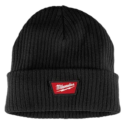 Rib-Knit Cuffed Beanie - Black featuring a red and white Milwaukee logo on the front cuff. Structured, warm and stylish.