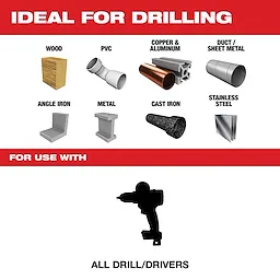 Cobalt Drill Bits are ideal for drilling various materials including wood, PVC, copper, aluminum, duct/sheet metal, angle iron, metal, cast iron, and stainless steel. They are compatible with all drill/drivers.