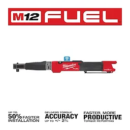 Milwaukee M12 Fuel 1/2" Digital Torque Wrench with ONE-KEY. Features 50% faster installation, torque accuracy up to ± 2%, and enhanced productivity.