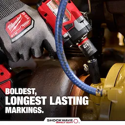 Gloved hand using impact tool with 6PC SHOCKWAVE Impact Duty swivel socket sets on industrial equipment.