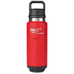 Image of the Milwaukee PACKOUT 36oz Insulated Bottle with Chug Lid in red