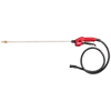 The image shows a 4-Gallon Sprayer Tank Assembly w/ SWITCH-TANK™. It features a long spray wand with a brass nozzle, a red handle with a trigger, and a flexible hose for easy maneuverability.