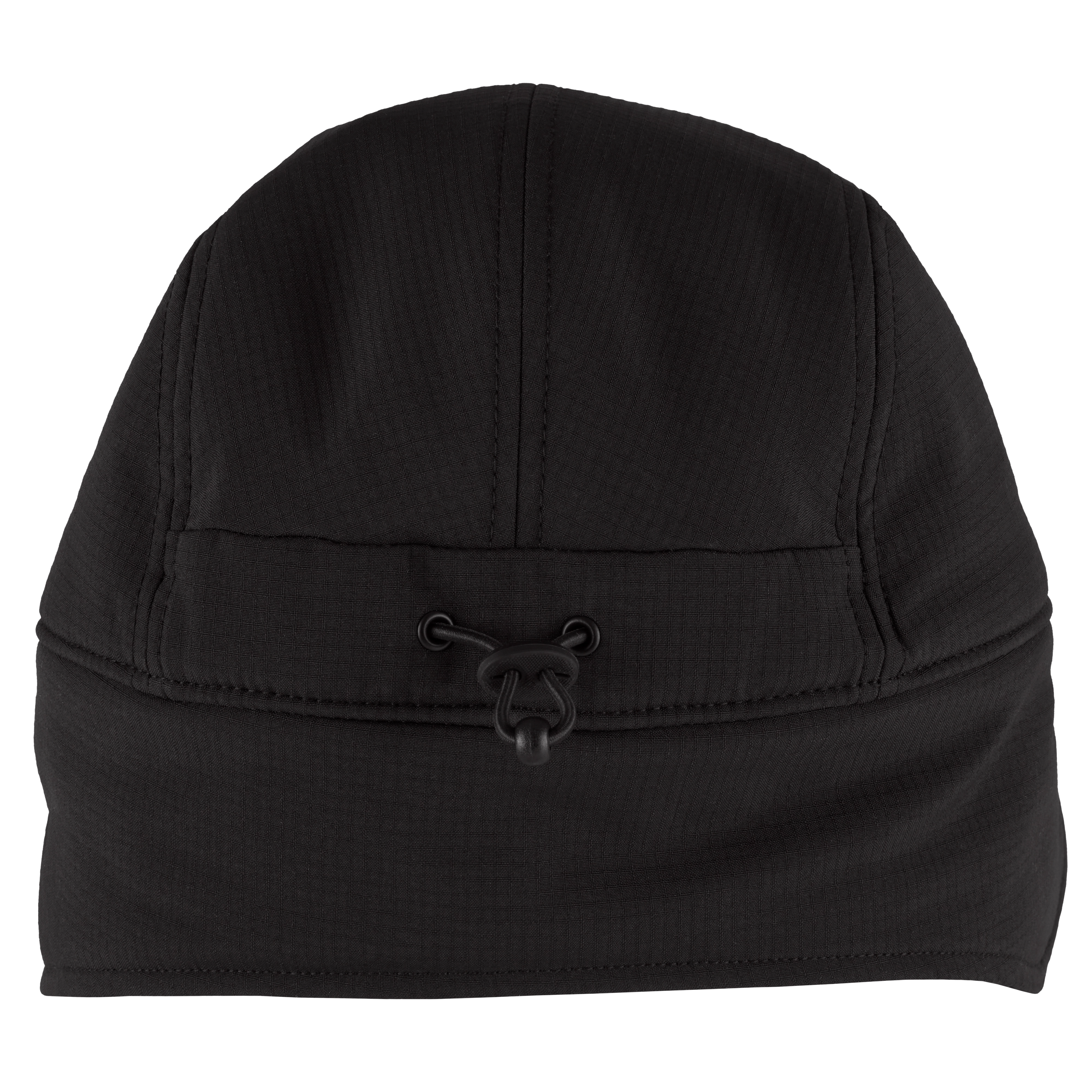 Black Sherpa-Lined Hat with an adjustable drawstring. Features a smooth, soft exterior and a warm, sherpa-lined interior for added insulation.