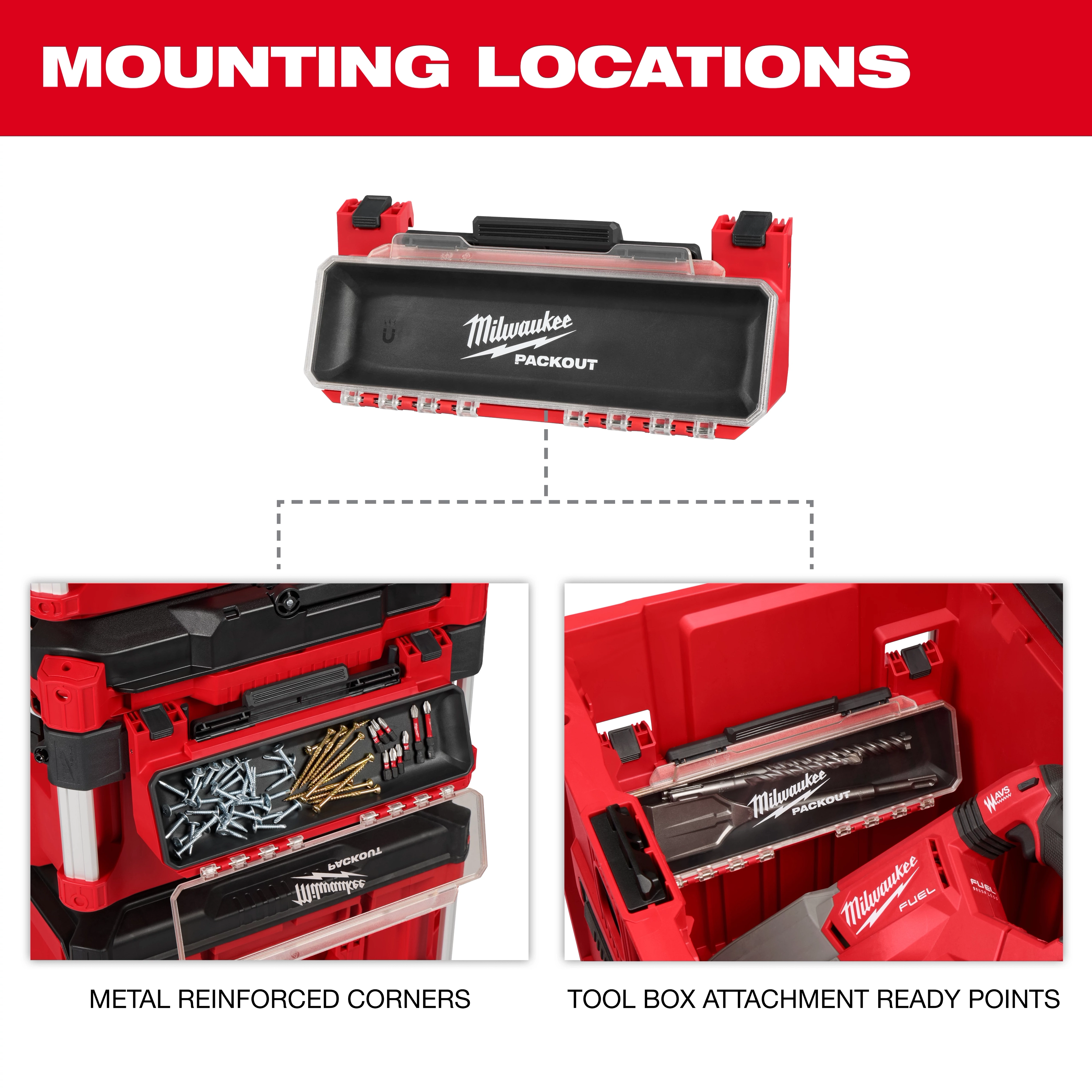 PACKOUT Tool Box Magnetic Bin Attachment with metal reinforced corners and tool box attachment ready points.