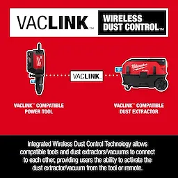 MX FUEL 27 lb SDS MAX Demolition Hammer shown with VACLINK wireless dust control power tool and dust extractor.