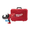 The M18™ FORCE LOGIC™ 750 MCM Crimper w/ #6 - 750 MCM Al Dies Kit is a red handheld electrical tool designed for crimping aluminum wires. It is shown with a matching red storage case displaying Milwaukee branding on the front. The tool features an ergonomic handle and connectivity symbol.