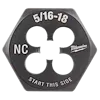 5/16"-18 NC 1-Inch Hex Die features a black hexagonal shape with four circular openings, marked "START THIS SIDE."