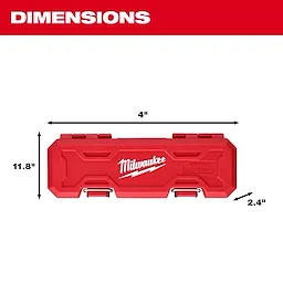 Red carrying case for 3/8” Drive Click Torque Wrench (50-250 in·lbf) measures 11.8" long, 4" wide, and 2.4" tall, featuring latch closures.