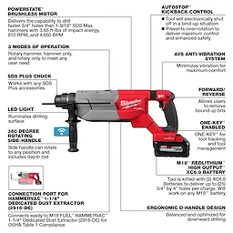 M18 FUEL™ 1-1/4” SDS Plus D-Handle Rotary Hammer Kit w/ ONE-KEY™
