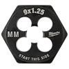 M9-1.25 20mm 1-Inch Hex Threading Die with a hexagonal shape, labeled "9x1.25," "MM," and "START THIS SIDE."