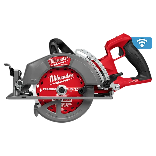 The M18 FUEL 7-1/4" Rear Handle Circular Saw with ONE-KEY is a power tool designed for precise cutting. It features a rear handle grip and a 7-1/4 inch blade with tooth framing. The ONE-KEY technology allows for tool customization and tracking.