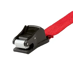 Hard Hat Lanyard with Clip featuring a black plastic clamp and a red fabric strap for securing hard hats and preventing drops.