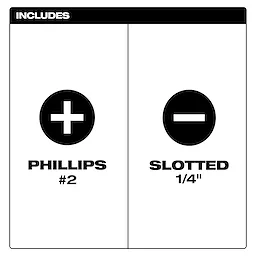 2-in-1 1000V Insulated Flip Shank Multi-Bit Screwdriver includes a #2 Phillips bit and a 1/4" slotted bit.