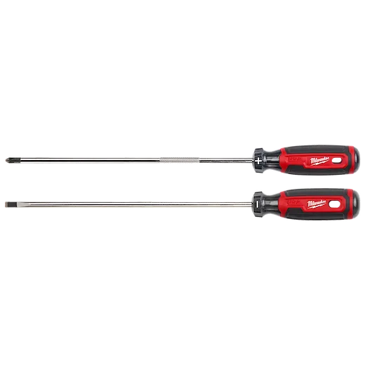 2 PC. Cushion Grip Screwdriver Set (USA) with one Phillips and one flathead screwdriver, featuring red and black handles.