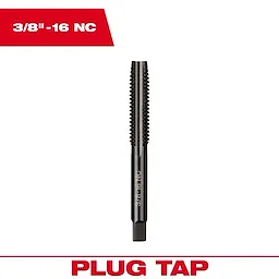 3/8"-16 NC Straight Flute Plug Tap, designed for cutting internal threads, with black oxide finish and sharp flutes.