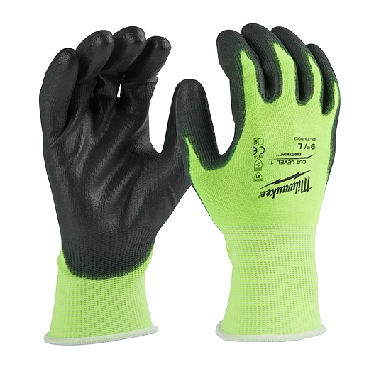 48-73-8912 - High Visibility Cut Level 1 Polyurethane Dipped Glove - L