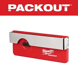 Red PACKOUT Belt Clip Rack with a metal holder and branding text.