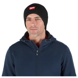 Man wearing a Milwaukee Rib-Knit Cuffed Beanie - Black.
