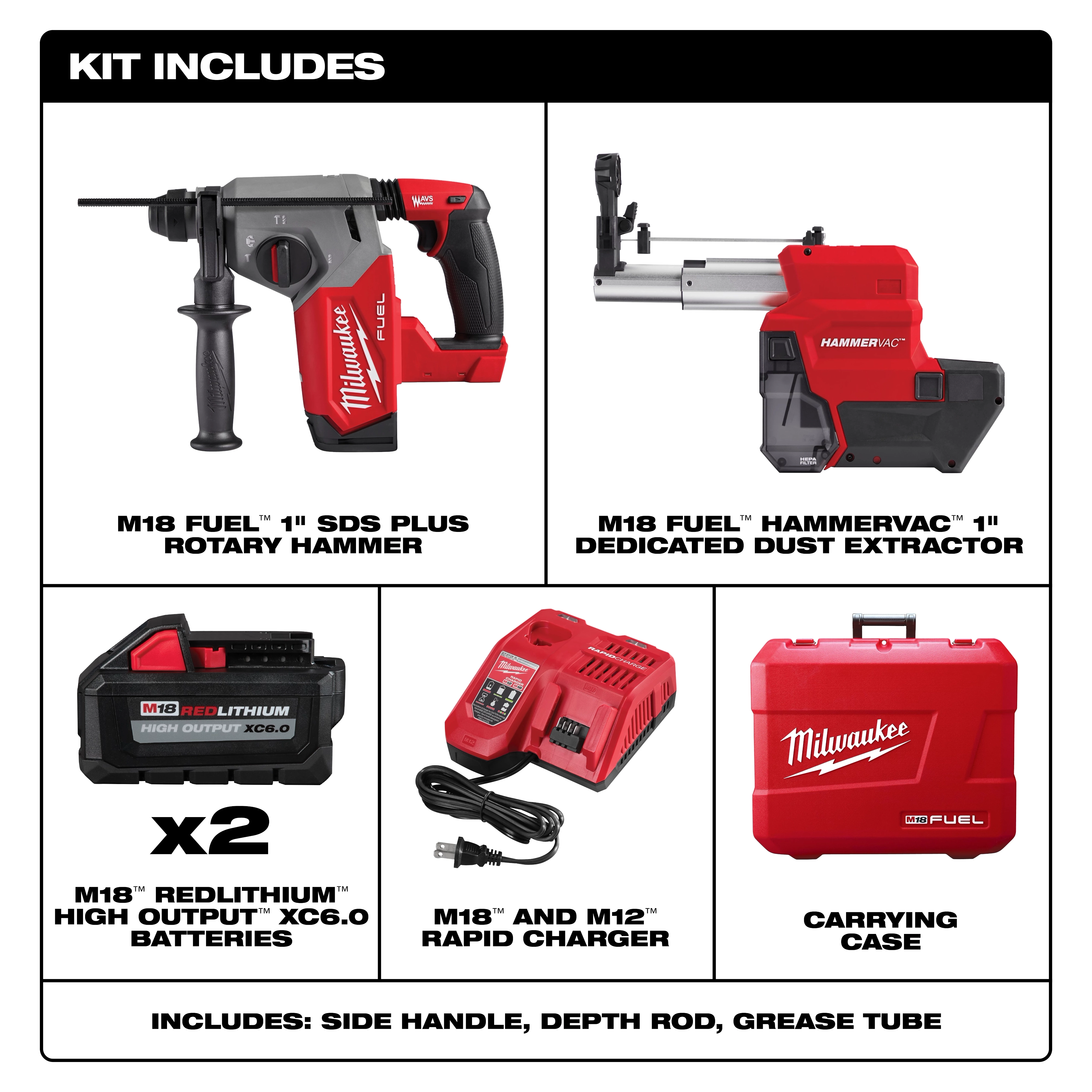 M18 FUEL™ 1” SDS Plus Rotary Hammer w/ Dust Extractor Kit Includes