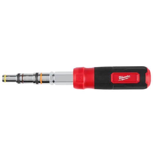 7-IN-1 Hollowcore Multi-Nut Driver with red handle, multiple nut sizes, and black grip. Tool is extended, showing its versatility.