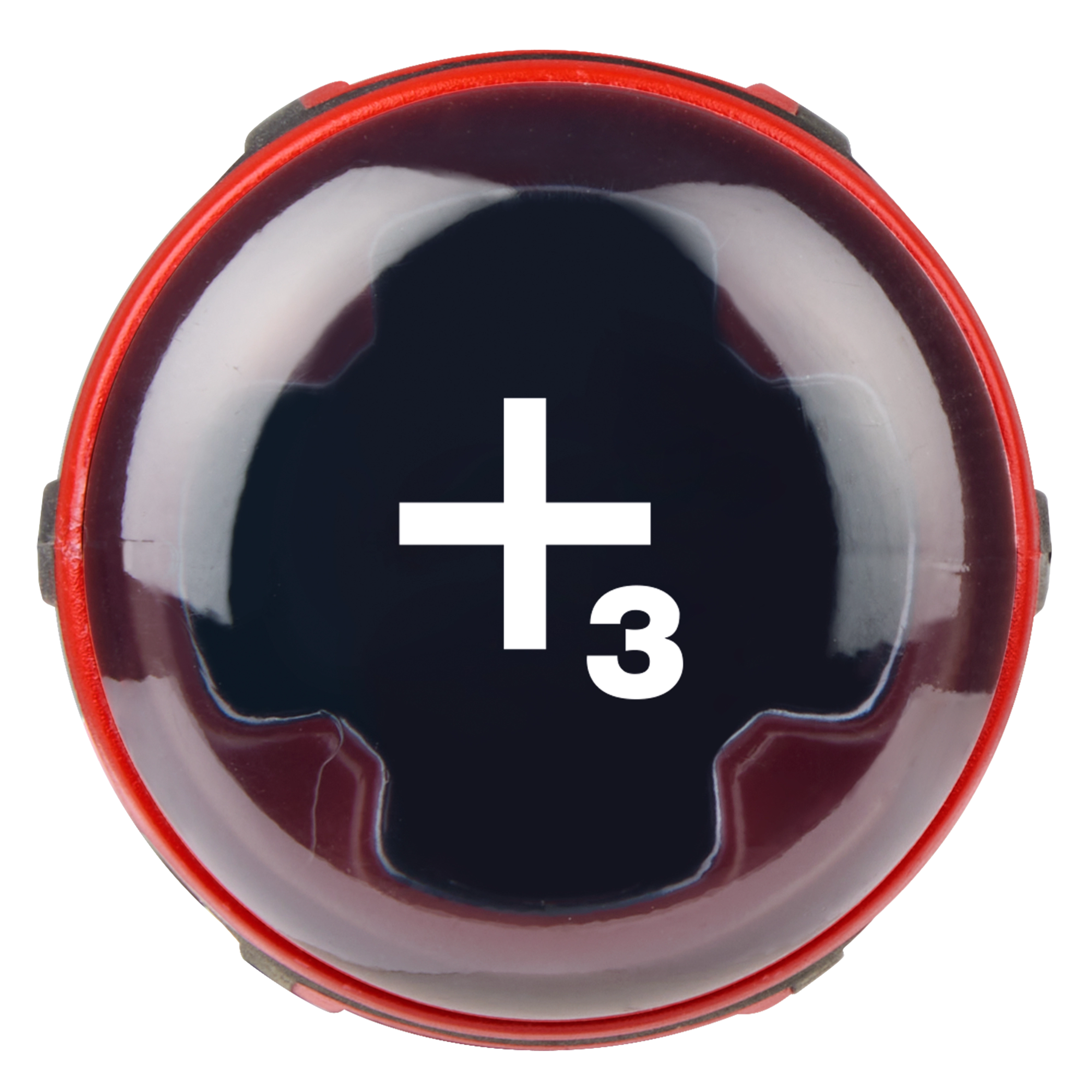 Close-up of the end of a #3 Phillips 6" Cushion Grip Screwdriver (USA), showing a black circular cap with a white cross and "3".