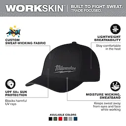WORKSKIN Performance Fitted Hat features custom sweat-wicking fabric, lightweight breathability, and UPF 50+ sun protection. Available in five colors.