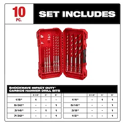 10pc. SHOCKWAVE Impact Duty™ Carbide Hammer Drill Bit Kit