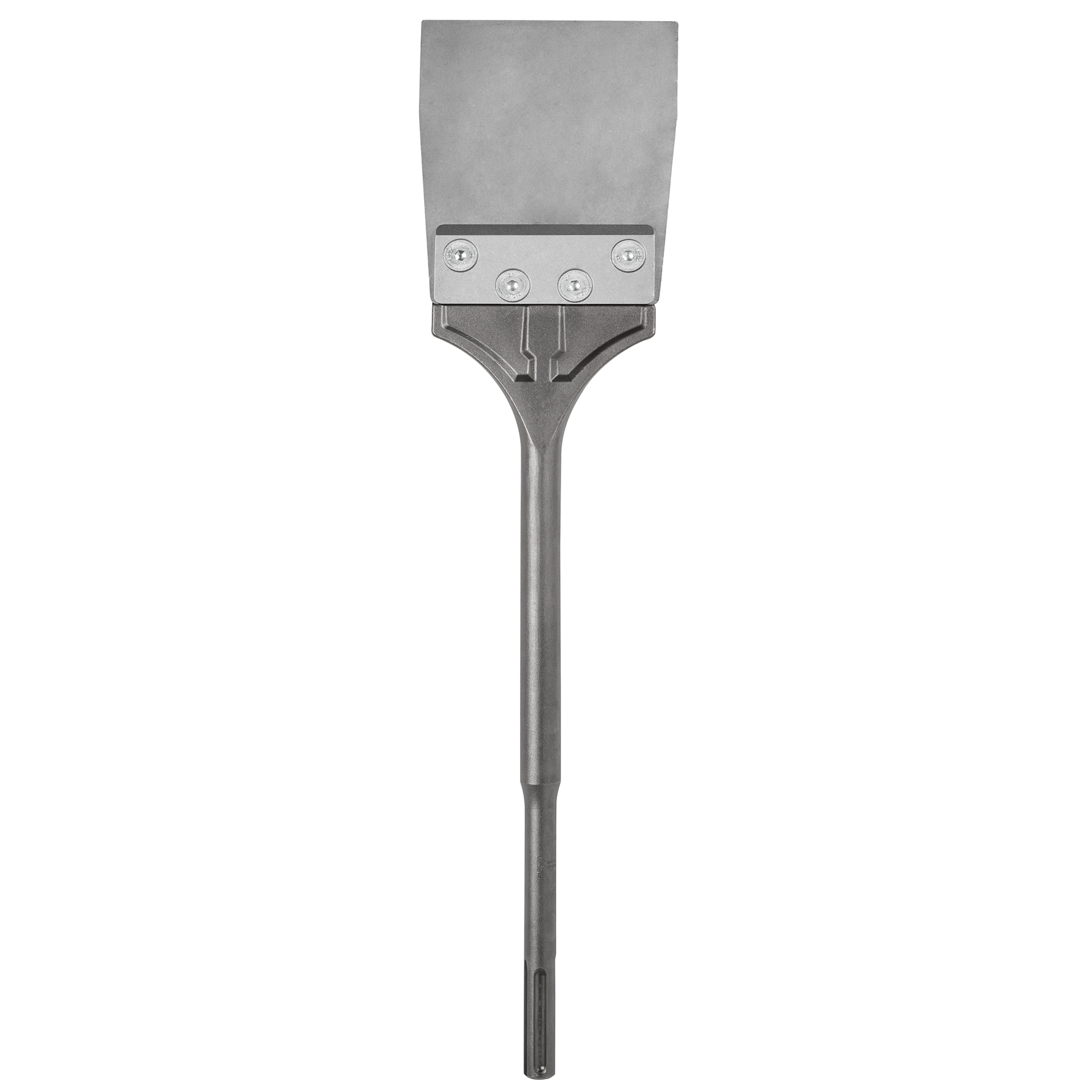 SDS MAX Floor Scraper with a sturdy metal blade and reinforced attachment, designed for efficient removal of flooring materials.