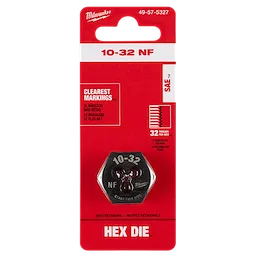 Front packaging of the 10-32 NF 1-Inch Hex Threading Die, featuring clear markings and 32 threads per inch specifications.