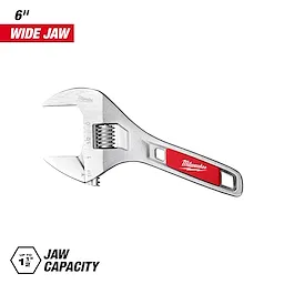 6" Wide Jaw Adjustable Wrench with a wide jaw and metal handle displayed on a plain background.