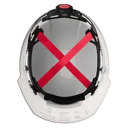 Image of the underside view of the Milwaukee BOLT White Front Brim Vented Hard Hat w/4pt Ratcheting Suspension (USA) - Type 1, Class C