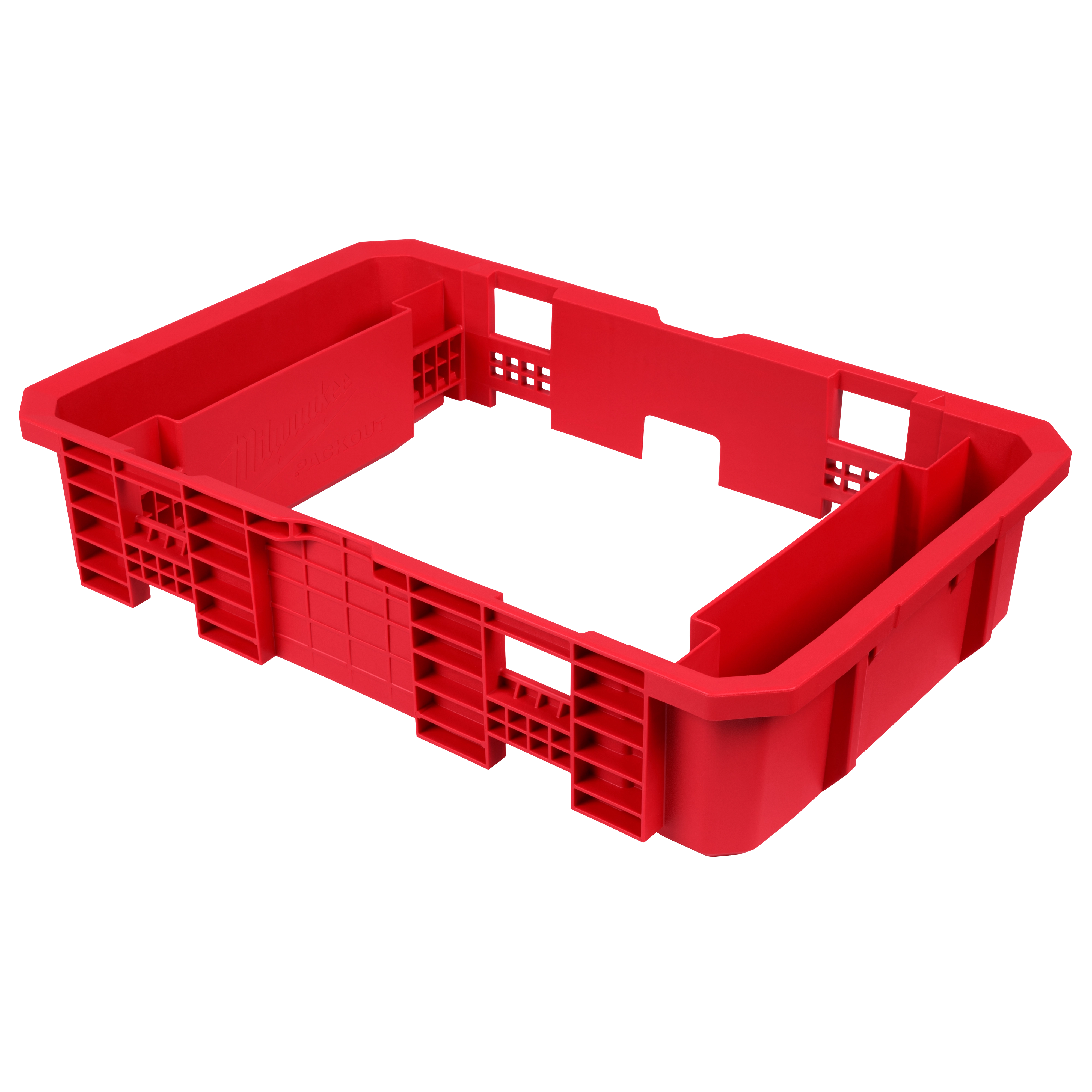 The Tool Box Attachment Ready Tray for PACKOUT Tool Boxes is a red, plastic tray designed to fit securely within compatible toolboxes for efficient organization.