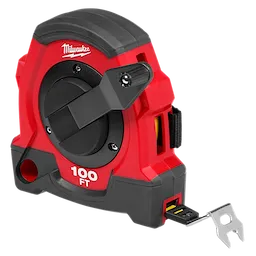 100FT Closed Reel Long Tape in red and black, featuring a crank handle and a visible 100 FT marking on the front.