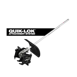 QUIK-LOK Cultivator Attachment with metal shaft and black cultivator head on a white background.
