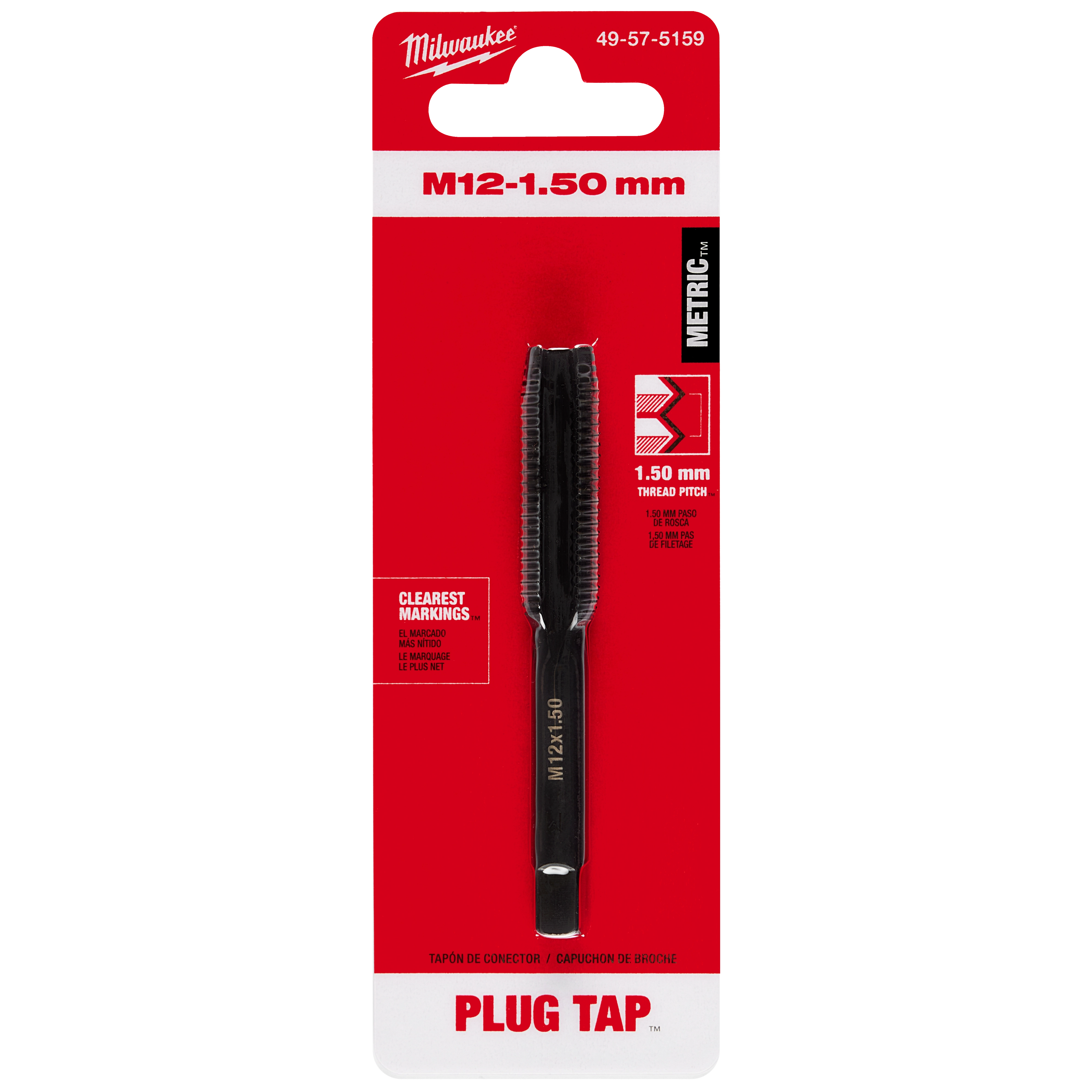 M12-1.50 mm Straight Flute Plug Tap in red packaging with white and black text for making precise metric threads with 1.50 mm pitch.