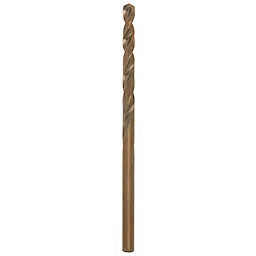 The RED HELIX™ Cobalt 5/32" Drill Bit is a metallic tool with a twisted design for improved cutting efficiency. It features a bronze-colored cobalt coating, enhancing durability and heat resistance for drilling through tough materials. The bit measures 5/32 inches in diameter, suitable for various drilling applications.