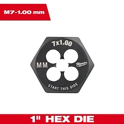 M7-1.00 mm 1-Inch Hex Threading Die in black with "7x1.00 MM" and "Start This Side" text, featuring a hexagonal shape.